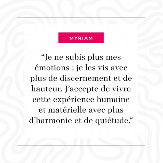 .
.
TÉMOIGNAGE de Myriam, après 6 mois d’écoute :

“J’ai fait la connaissance d’Erin et des Baumes sonores sur la chaîne ABC Talk. Intriguée par les mots d’Erin, les pouvoirs des baumes et les expériences partagées par les personnes lors des podcasts, j’ai voulu moi aussi faire l’expérience de ce “voyage au centre de la terre“, qui n’est autre que la connaissance de son soi profond, l’essence de son être.

Mes premières cures se sont avérées bénéfiques, souvent paisibles et quelques fois inconfortables. Elles m’ont permis de réaliser un travail en profondeur, d’enlever les différentes couches (blessures, mémoires) qui me limitaient dans ma transformation et d’être plus en maîtrise de mes émotions. J’ai repris ma place dans mon être et dans ma demeure. Cependant, je sentais encore le besoin d’avancer dans cette expérience, car la transformation était visible et perceptible.

En fin d’année, j’ai vécu une expérience unique où j’ai pu, à travers les soins Initiation, découvrir qui je suis et rencontrer mon âme, une âme merveilleuse, fragile sensible et remplie d’amour. J’ai vu un monde magnifique auquel je me connecte quand j’ai besoin de me ressourcer. Erin a été le guide de cette expérience formidable et depuis je ressens un état de paix et de sérénité. Je ne subis plus mes émotions ; je les vis avec plus de discernement et de hauteur. J’accepte de vivre cette expérience humaine et matérielle avec plus d’harmonie et de quiétude. Le chemin est encore long mais je sais et je ressens une transformation majeure dans ma vie.

Merci Erin pour cette expérience et merci de me permettre de découvrir qui je suis.“

👉 Vous aussi, partagez votre expérience en envoyant votre témoignage à hello@tnso.me.

Belle journée et soyez vibrants 🌺
.
.
#temoignage
#tnso
#erinkann
#baumessonores